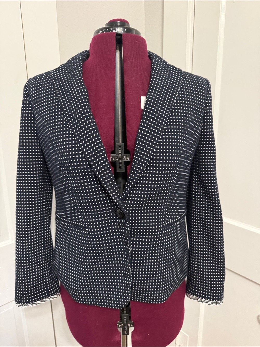 Ann Taylor Navy Blazer with White Dot Pattern